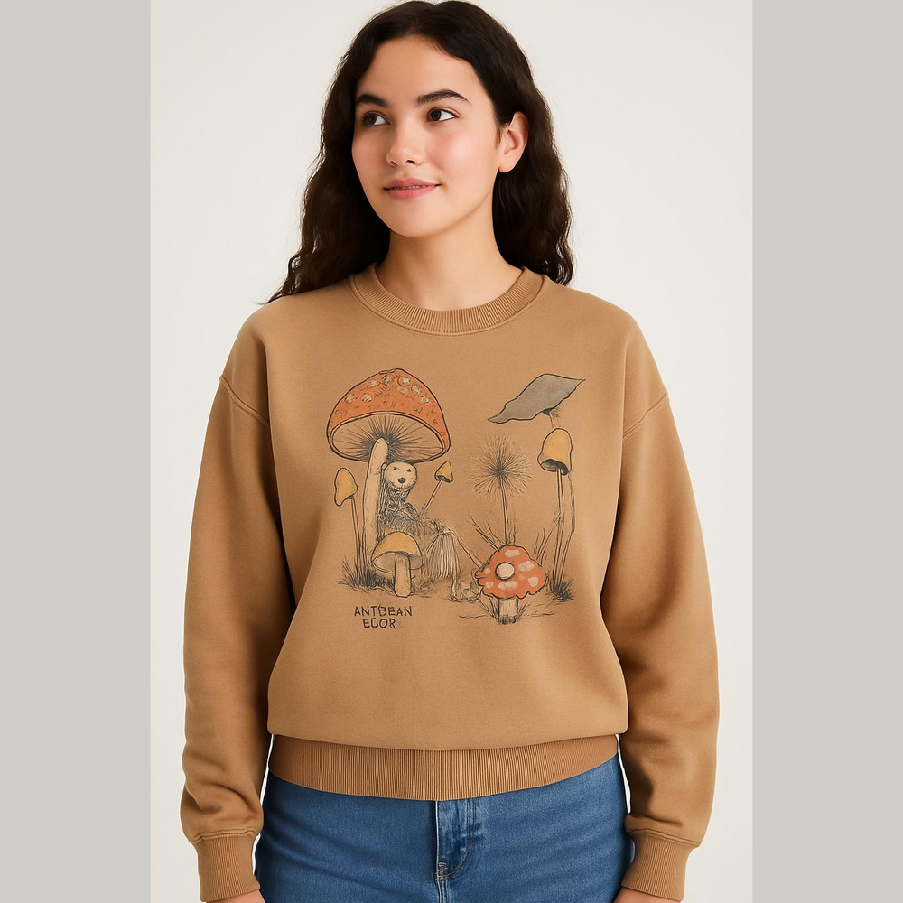 American Eagle Outfitters Mushroom Graphic Sweatshirt - Tan and Coral Accents
